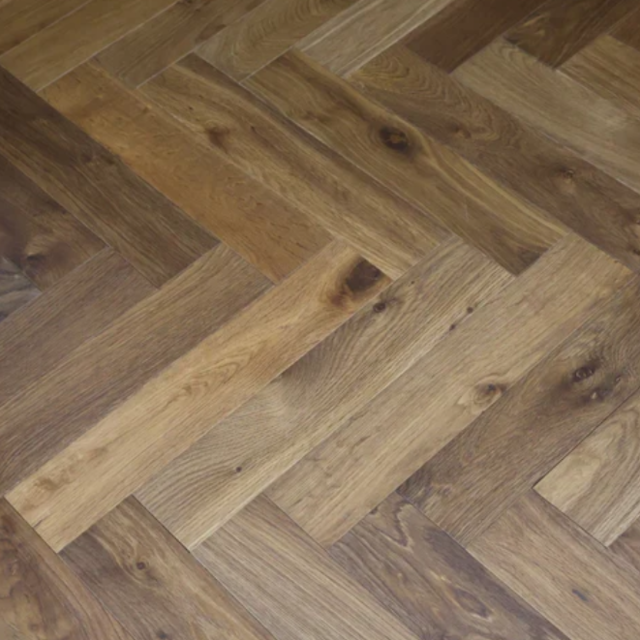 Solid Herringbone Golden Smoked Brushed UV Oiled Oak 18mm x 90mm